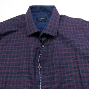 Bugatchi Uomo Shaped Fit XL 17.5/36 Cotton Button Long Sleeve Plaid Casual Shirt